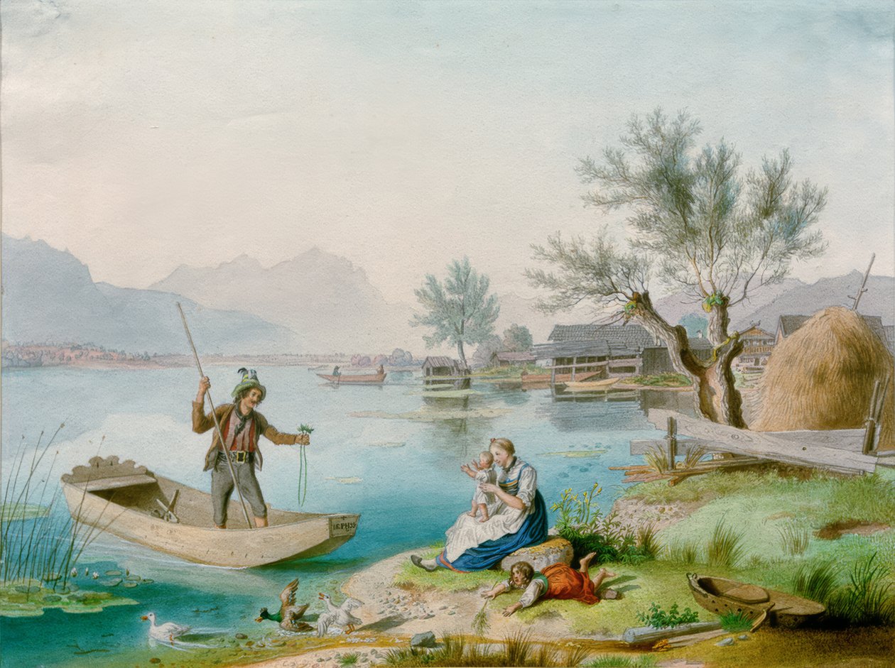 Familia de pescadores en el Chiemsee de Johann Philipp Heinel