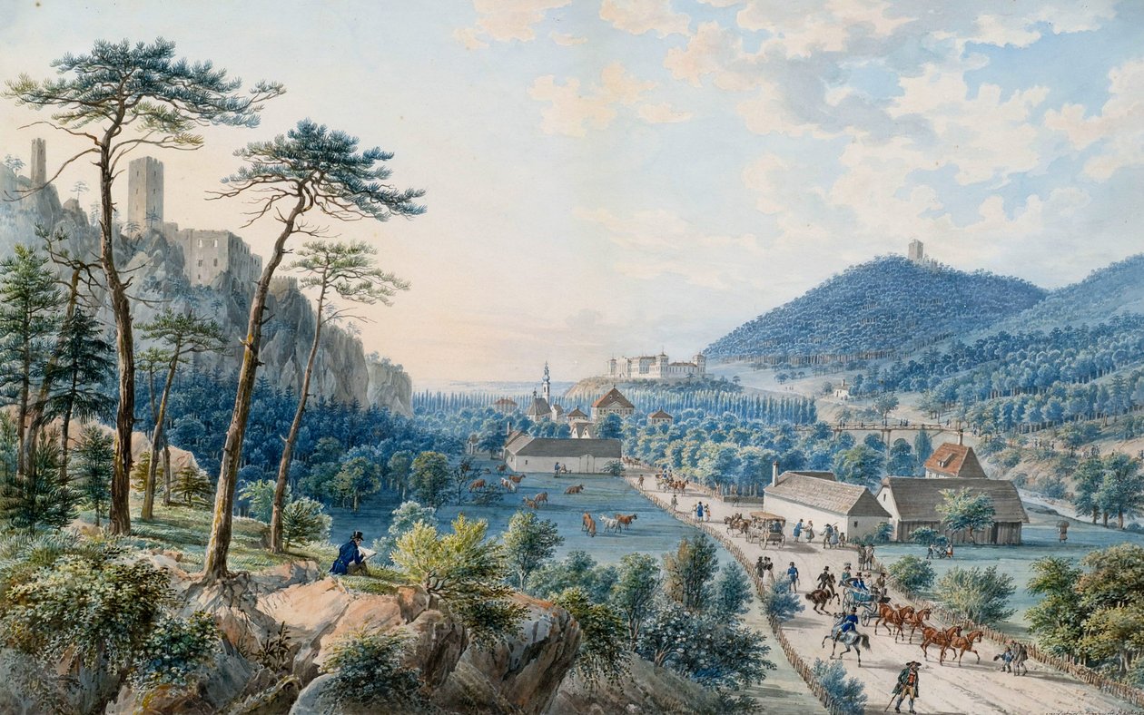 Vista del Palacio de Weilburg en Baden cerca de Viena de Johann Raulino