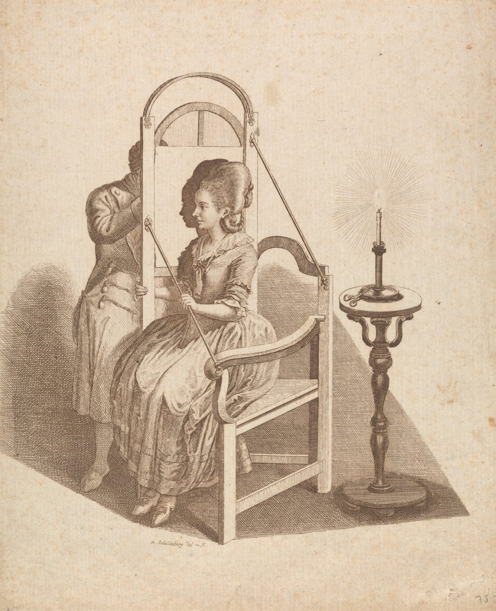 Artista dibujando la silueta de una mujer de Johann Rudolph Schellenberg