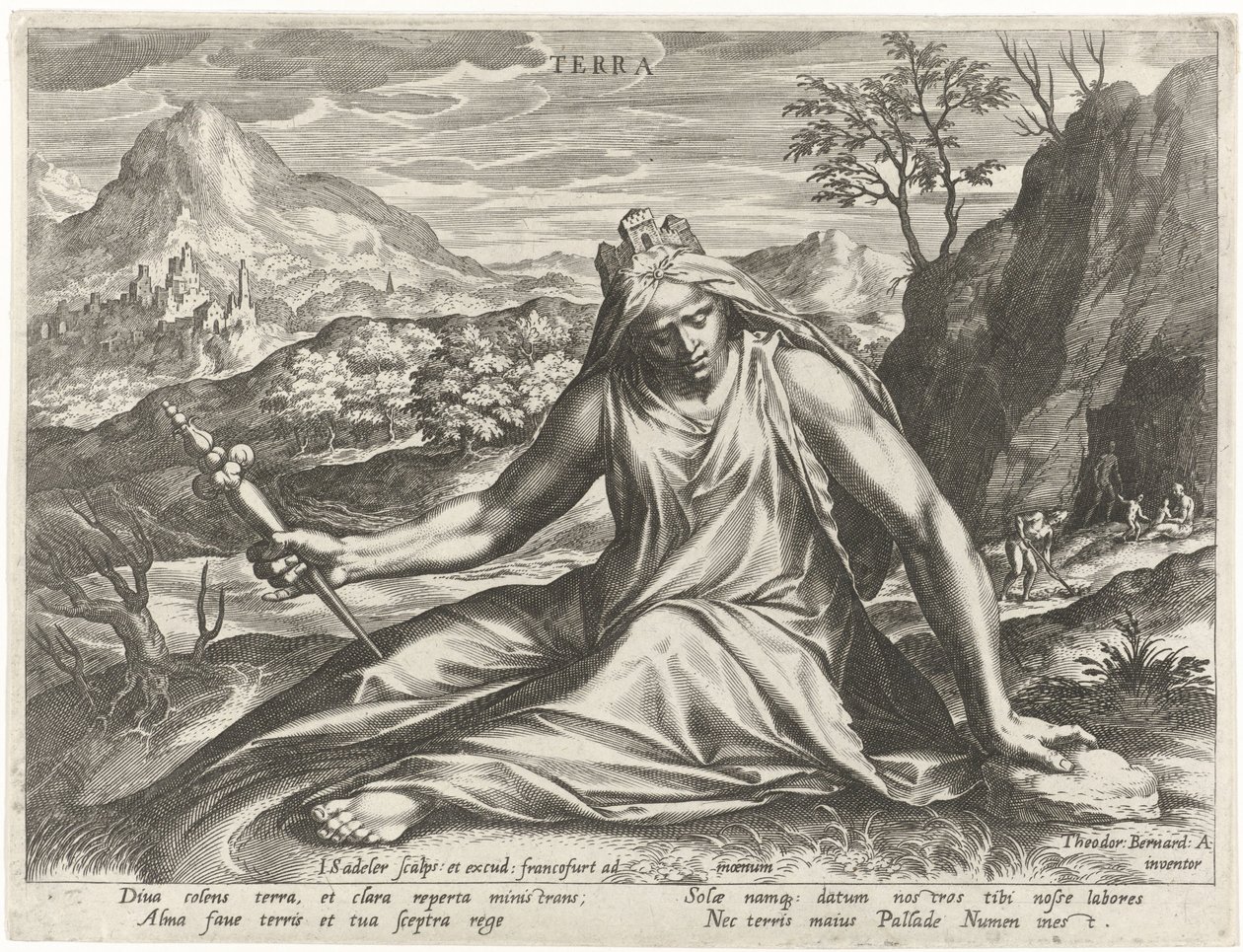 La Tierra personificada por la diosa Cibeles
Terra (título del objeto)
Los cuatro elementos como figuras mitológicas (título de la serie) de Johann Sadeler (I)