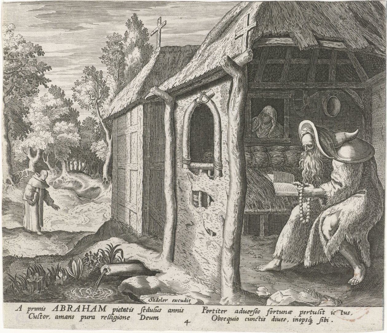 Abraham de Edesa como ermitaño Ermitaños masculinos (título de la serie) Solitudo Sive Vitae Patrum Eremicolarum (título de la serie) de Johann Sadeler (I)
