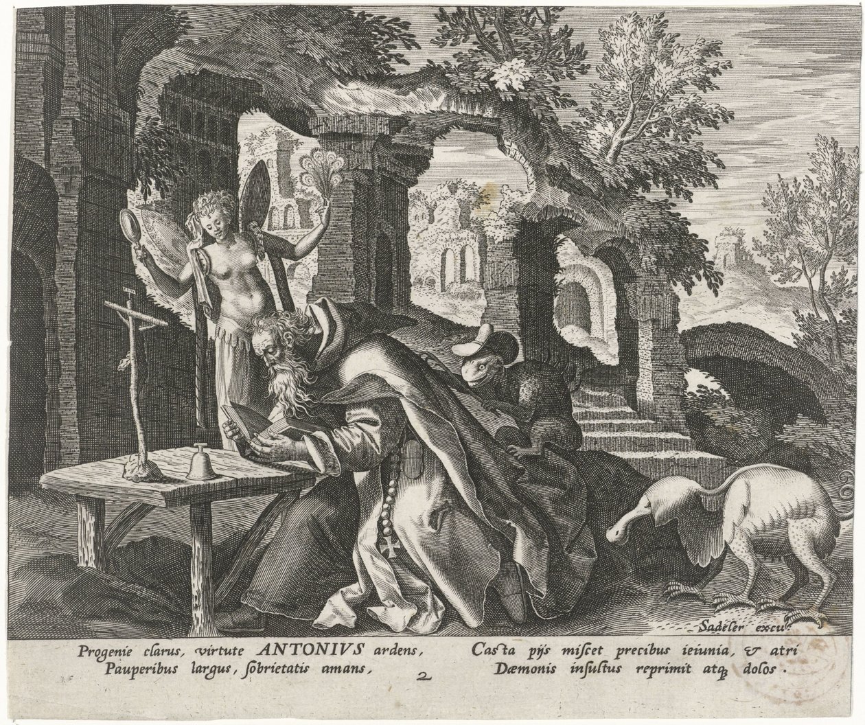 Antonio el Grande como un ermitaño Ermitaños masculinos (título de la serie) Solitudo Sive Vitae Patrum Eremicolarum (título de la serie) de Johann Sadeler (I)