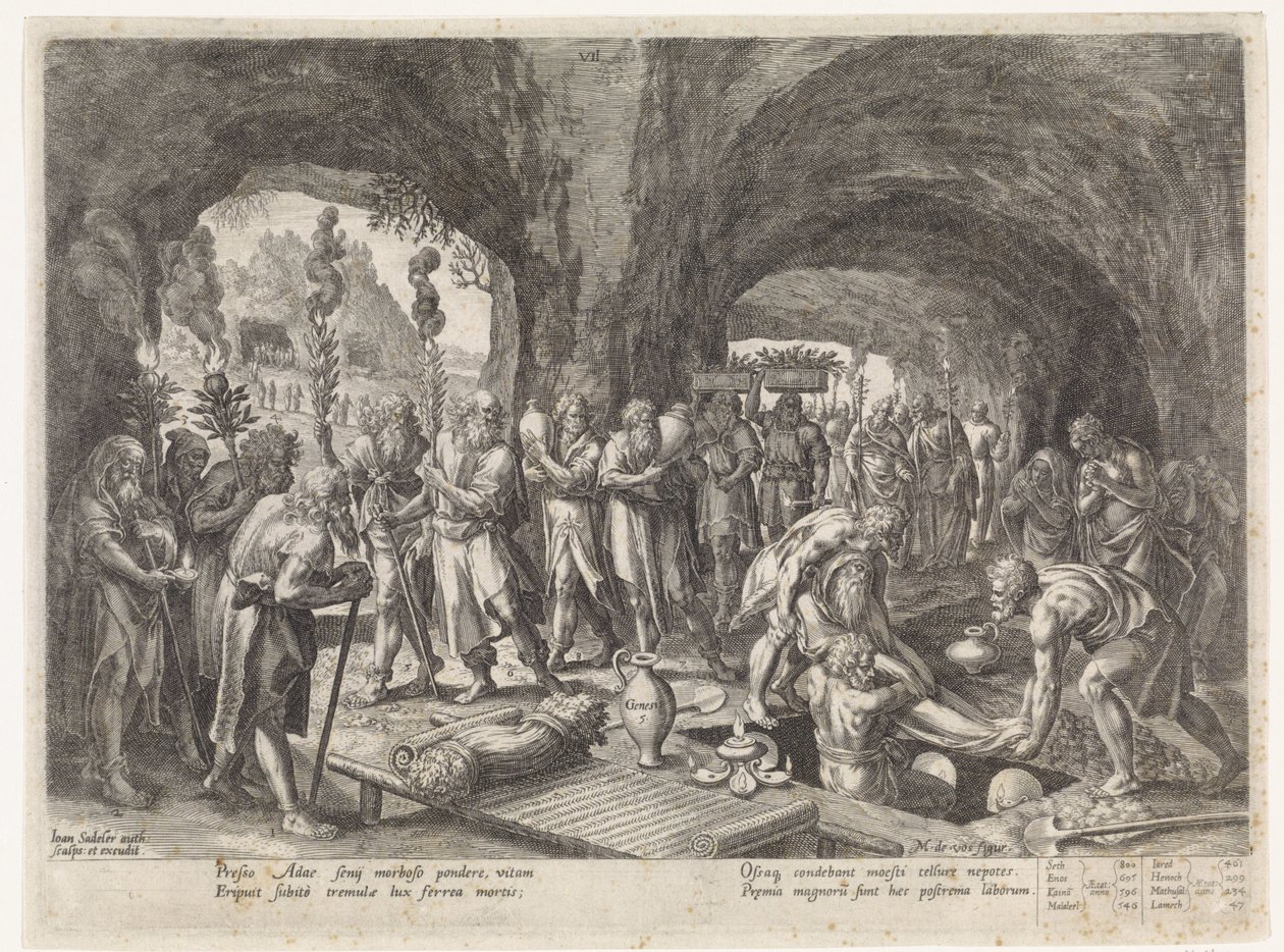 Entierro de Adán Historia de la familia de Set / Juzgando lo bueno y lo malo (título de la serie) Bonorum et Malorum consensio (título de la serie) de Johann Sadeler (I)