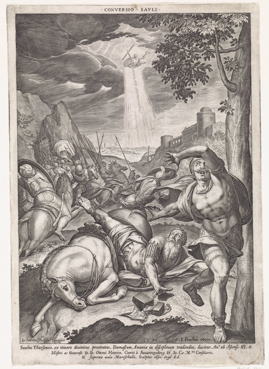 Bekering van Paulus Conversión de Savli (título sobre objeto) de Johann Sadeler (I)
