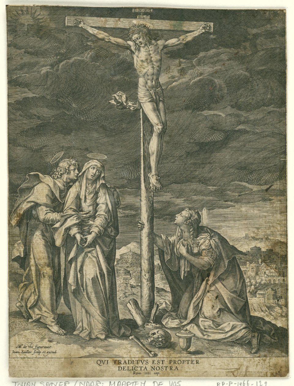 Cristo en la cruz, con María, Juan y María Magdalena de Johann Sadeler (I)