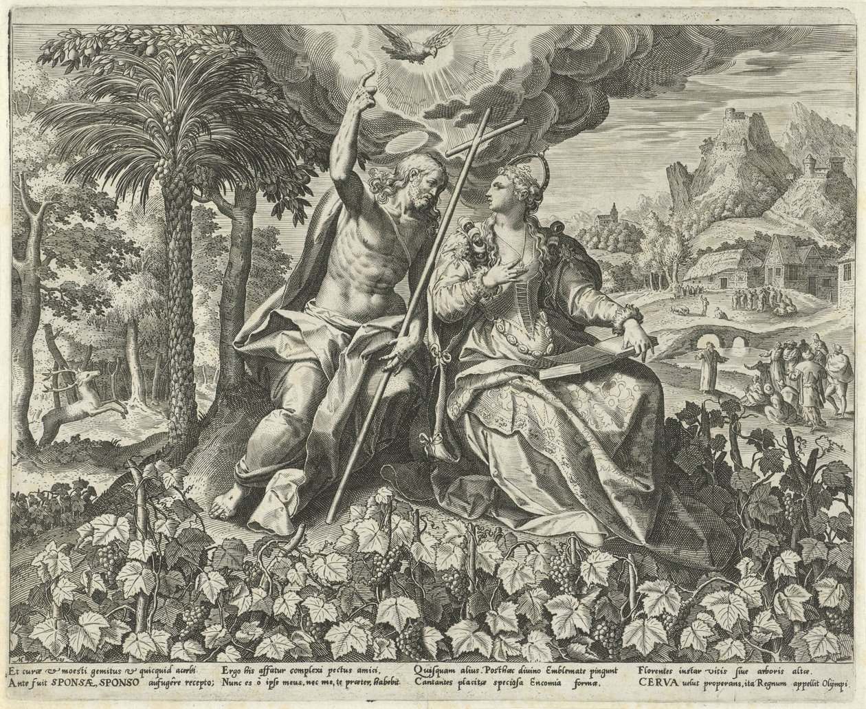 Cristo y su novia en un viñedo Canción de Salomón (título de la serie) Canticum Canticorum (título de la serie) de Johann Sadeler (I)