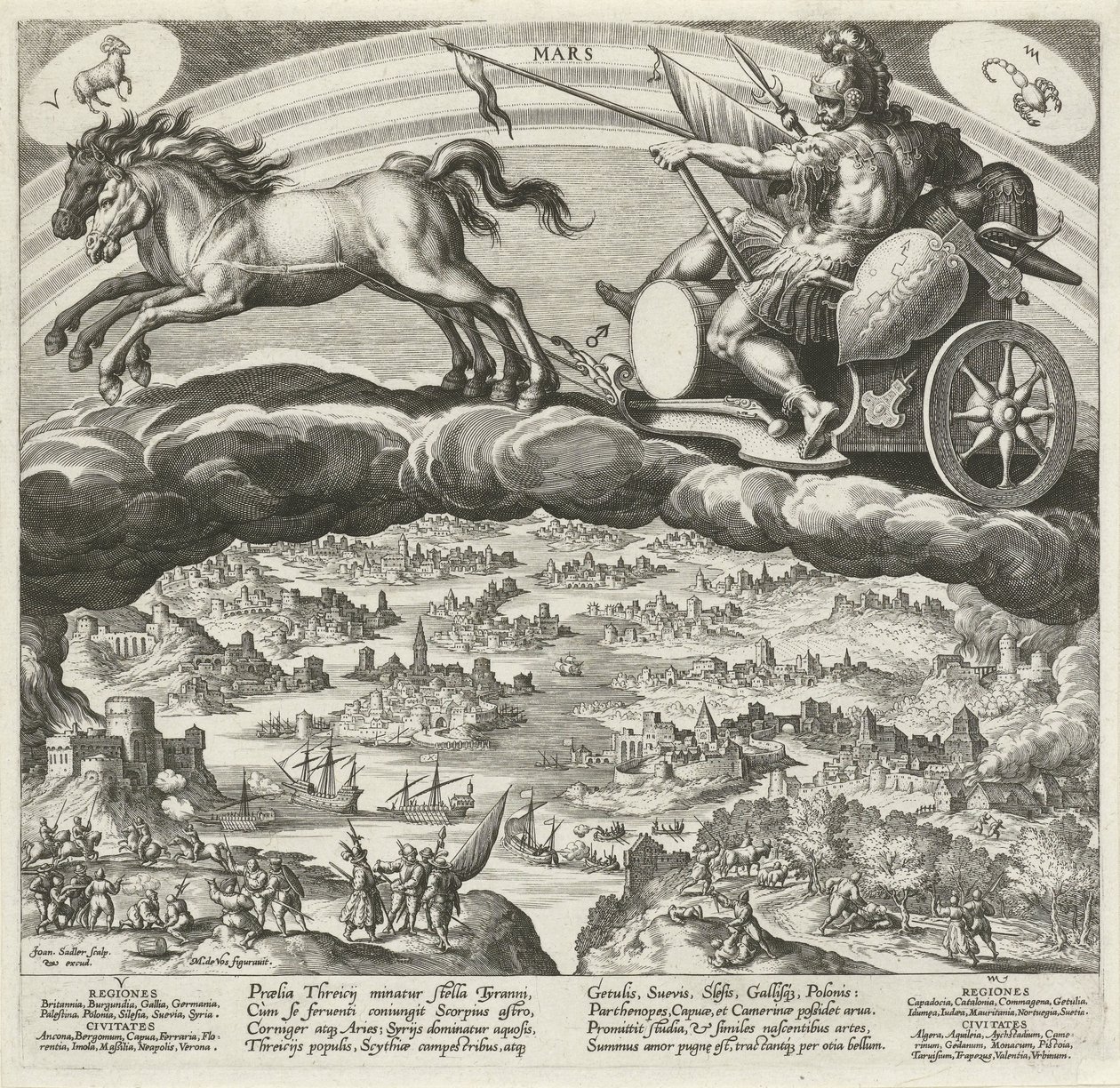 El planeta Marte y su influencia en el mundo Los siete planetas (título de la serie) Planetarum effectus et eorum in signis zodiac (título de la serie) de Johann Sadeler (I)