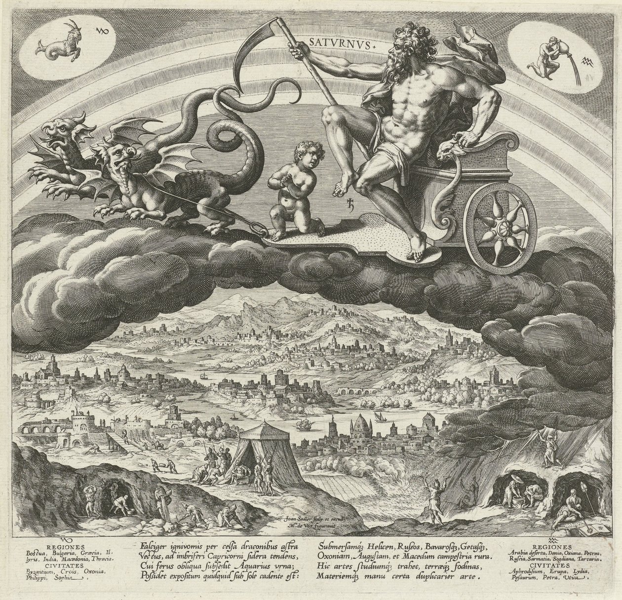 El planeta Saturno en zijn influencia op de wereld Los siete planetas (título de la serie) Efectos de los planetas y sus signos en el zodíaco (título de la serie) de Johann Sadeler (I)