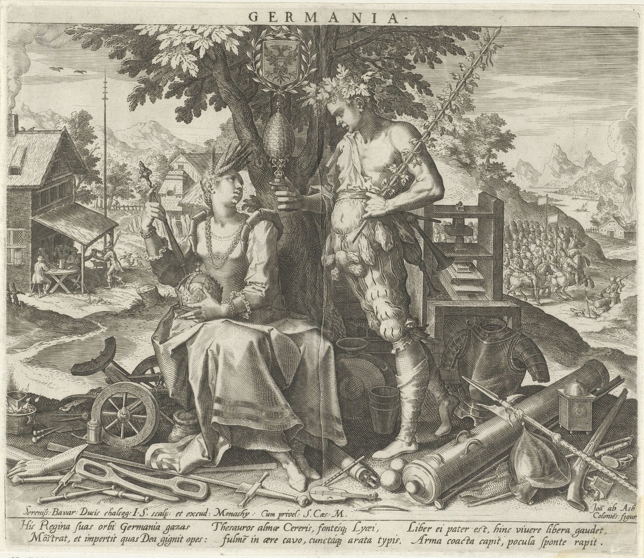 Alemania con Ceres y Baco Germania (título sobre objeto) Representaciones alegóricas de países europeos (título de la serie) de Johann Sadeler (I)