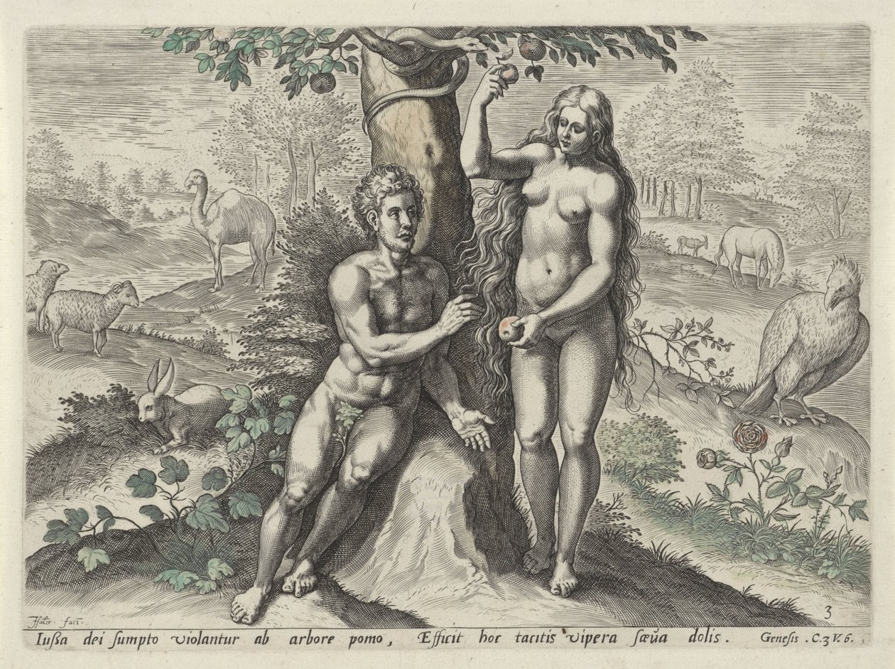 Eva seduce a Adán Caída del hombre (título de la serie) de Johann Sadeler (I)