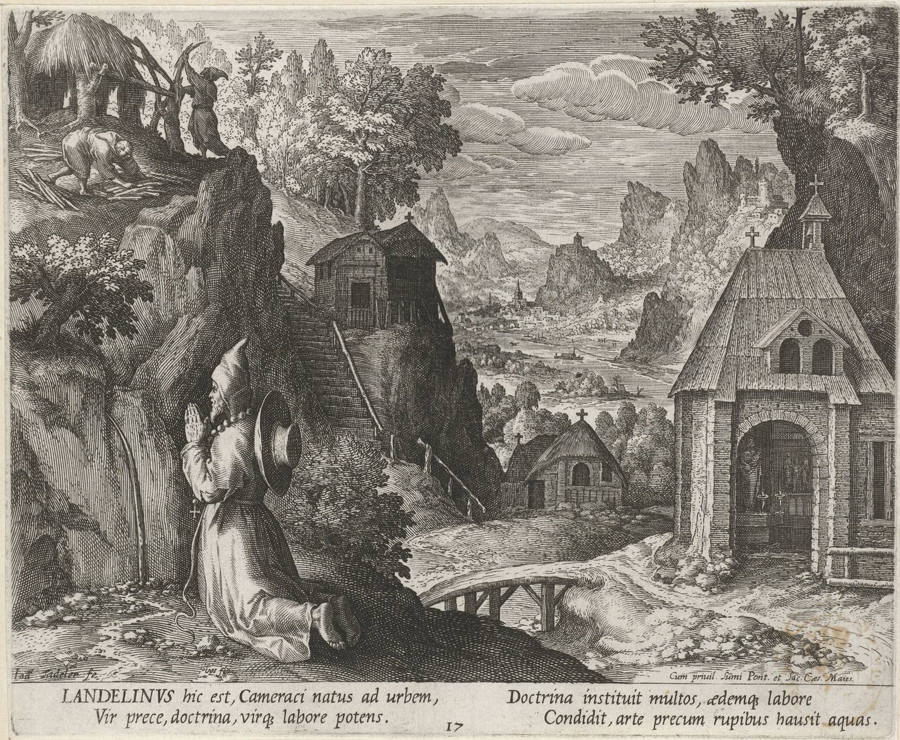 San Landelinus como un ermitaño Ermitaños (título de la serie) Oraculum Anachoreticum (título de la serie) de Johann Sadeler (I)