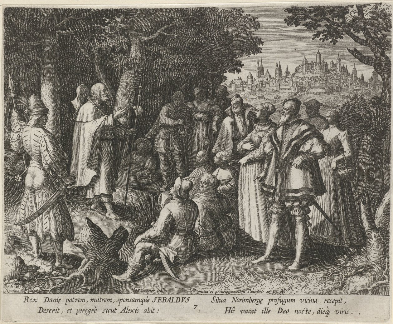 San Sebaldus de Nuremberg como ermitaño La vida virtuosa de los ermitaños (título de la serie) Trophaeum vitae solitariae (título de la serie) de Johann Sadeler (I)