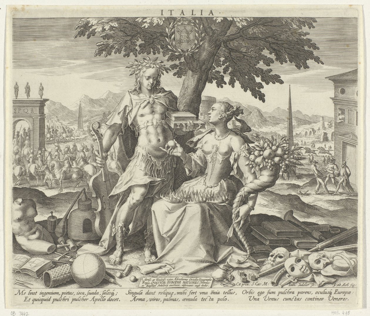 Italia, con Venus y Apolo Italia (título sobre objeto) Representaciones alegóricas de países europeos (título de la serie) de Johann Sadeler (I)