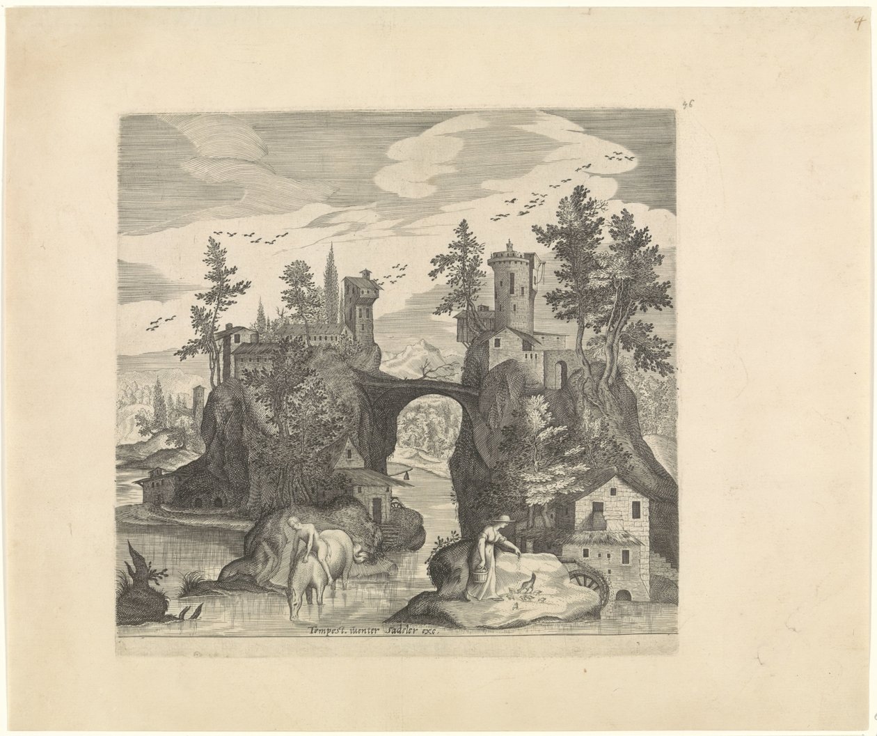paisaje con dos islas Paisajes italianos (título de la serie) de Johann Sadeler (I)