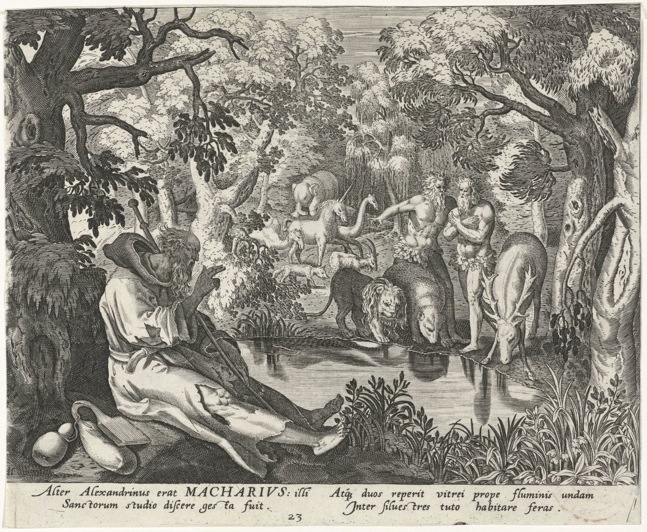 Macario de Alejandría como ermitaño Ermitaños masculinos (título de la serie) Solitudo Sive Vitae Patrum Eremicolarum (título de la serie) de Johann Sadeler (I)