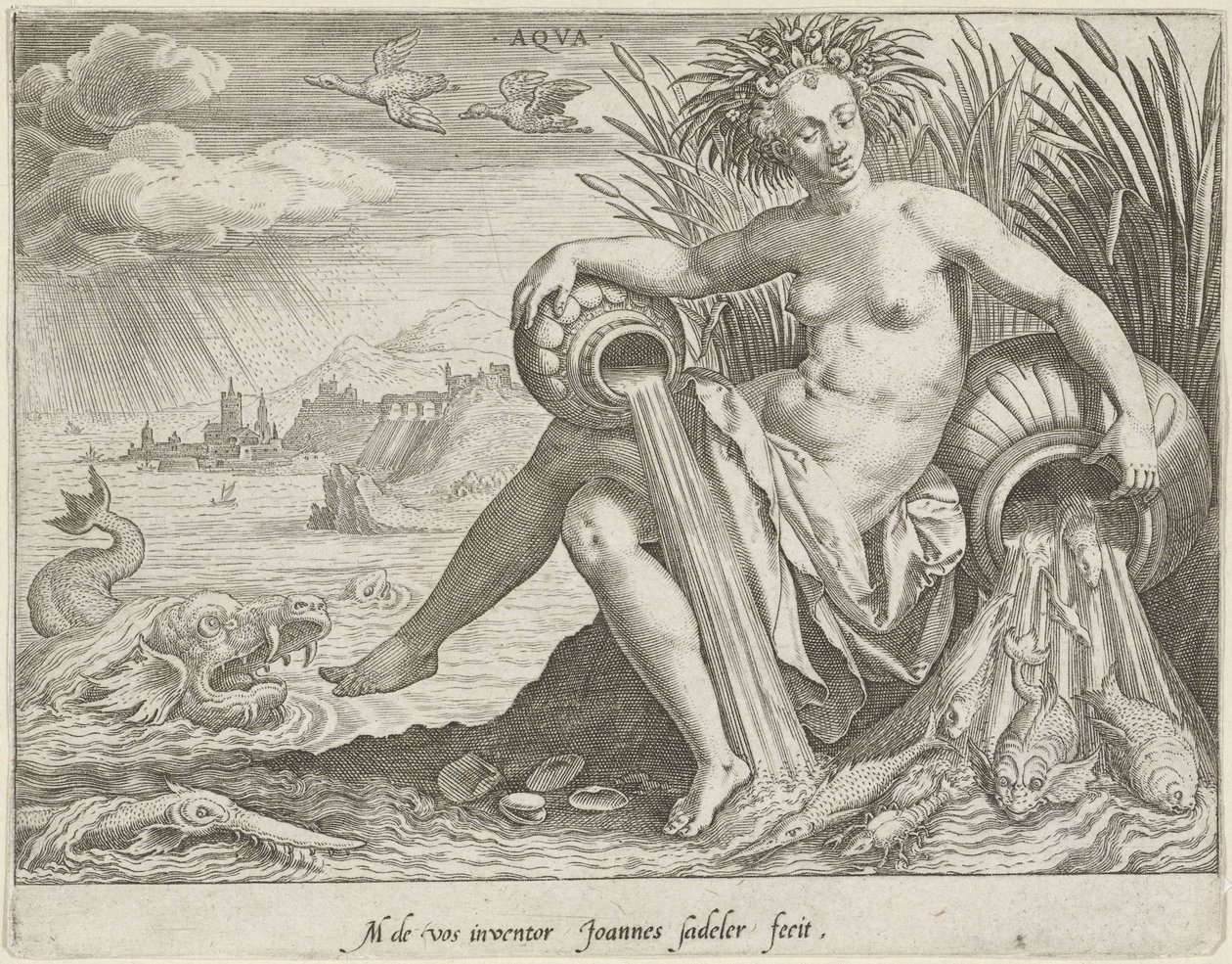 Agua Aqva (título sobre el objeto) Los cuatro elementos (título de la serie) de Johann Sadeler (I)