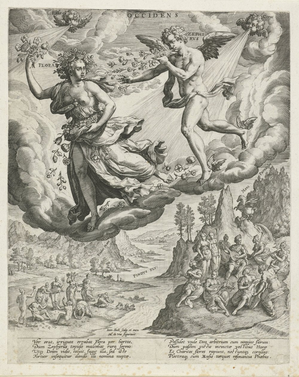 viento del oeste Occidens (título sobre objeto) Los cuatro vientos (título de la serie) de Johann Sadeler (I)