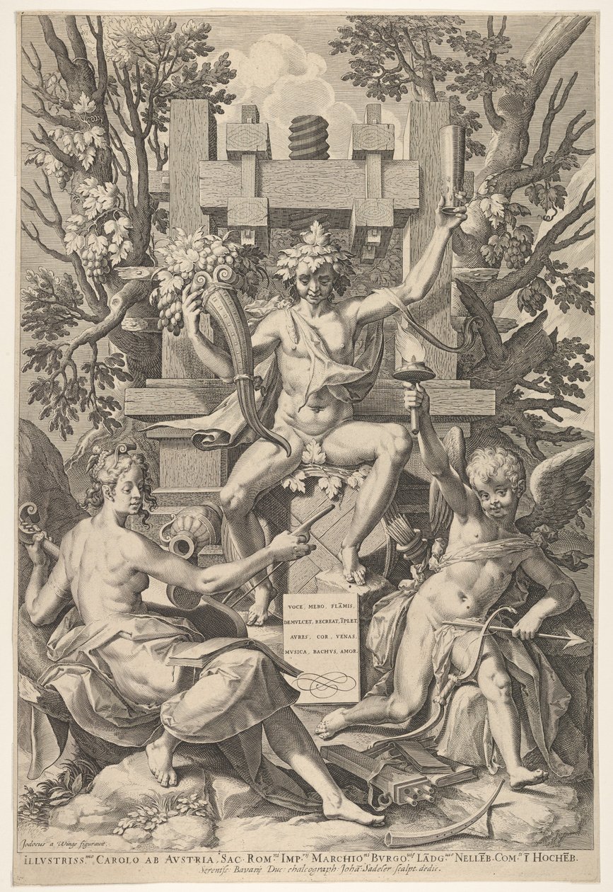 Baco, Música, Amor, 1575-1600 de Johann Sadeler I