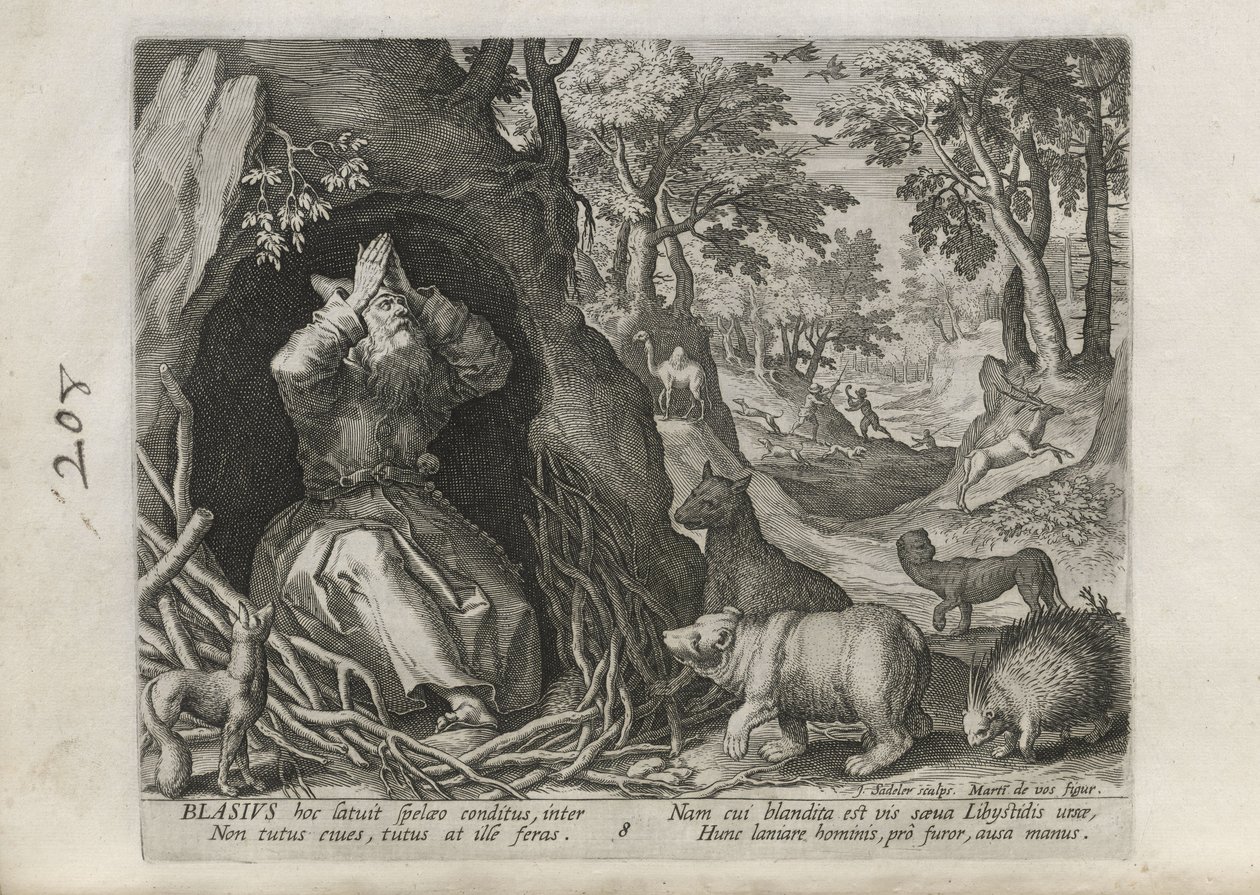 Blasius, lámina 8 de 30 de la serie «Sylvae Sacrae» (Ermitaños en paisajes) de Johann Sadeler I