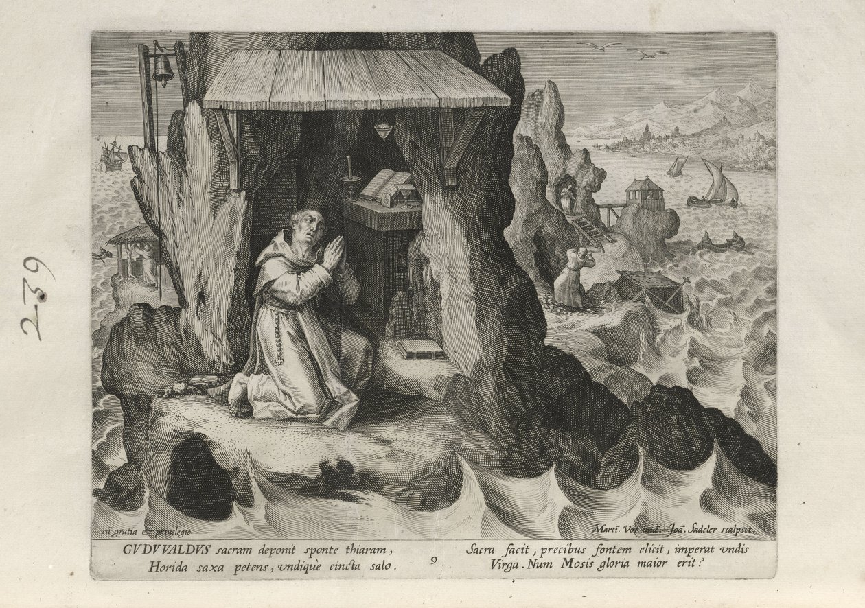 Gudwaldus, lámina 9 de 25 de la serie «Trophaeum Vitae Solitariae» (Ermitaños) de Johann Sadeler I