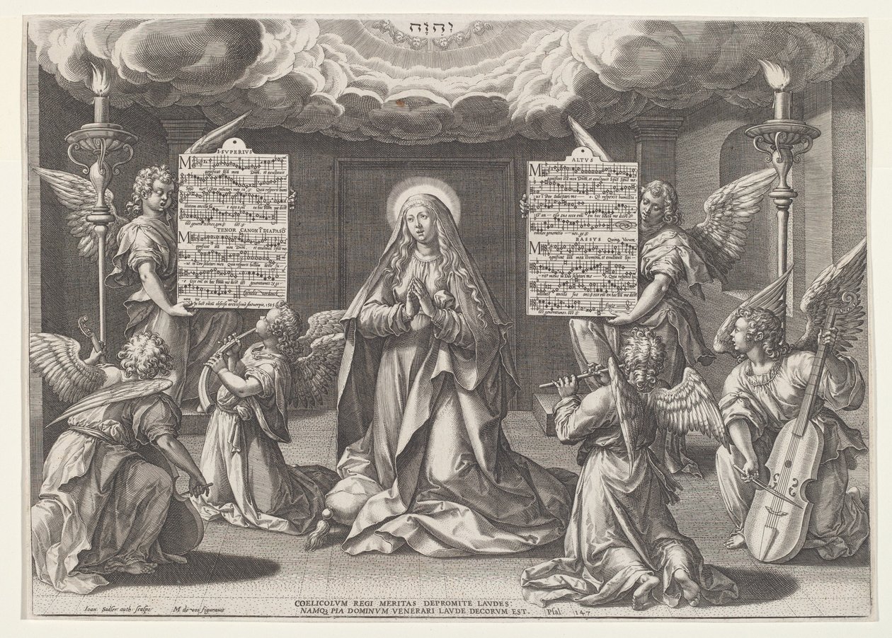 Magnificat: La Virgen rodeada de ángeles haciendo música, 1585 de Johann Sadeler I