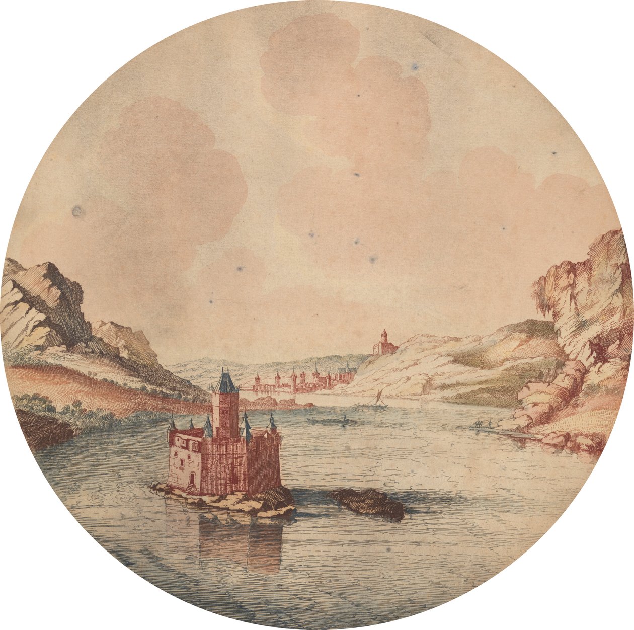 Castillos, ruinas y paisajes marinos - Seis grabados en color de Johann Teyler