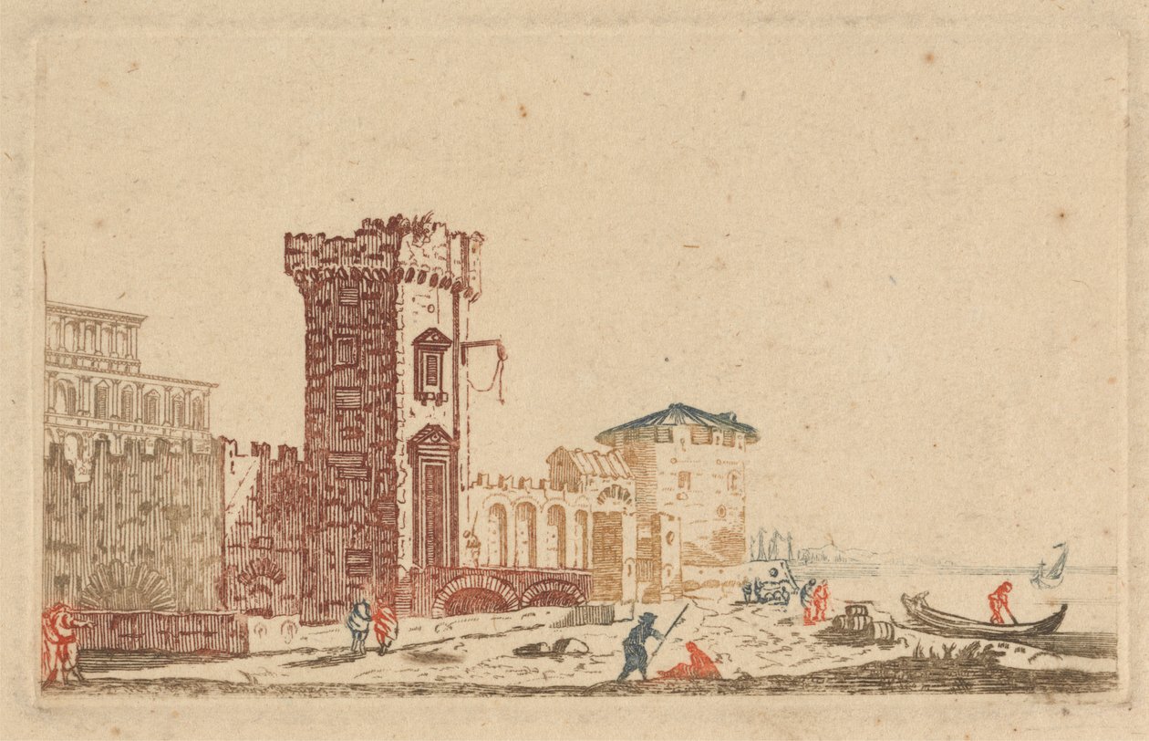 [Seis grabados en color de castillos, ruinas y paisajes marinos de Johann Teyler