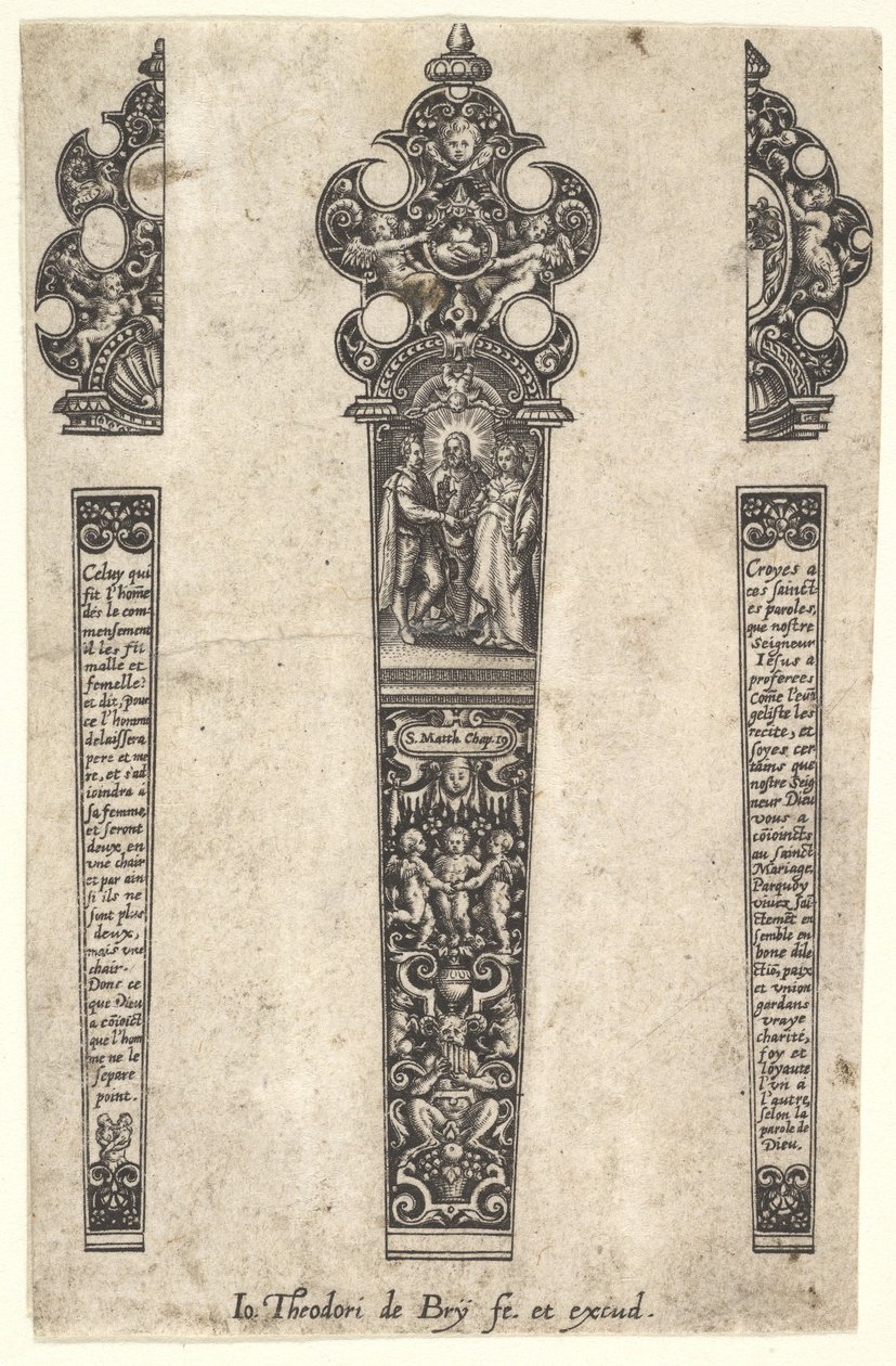 Diseño para el mango de un cuchillo para conmemorar un matrimonio de Johann Theodor de Bry