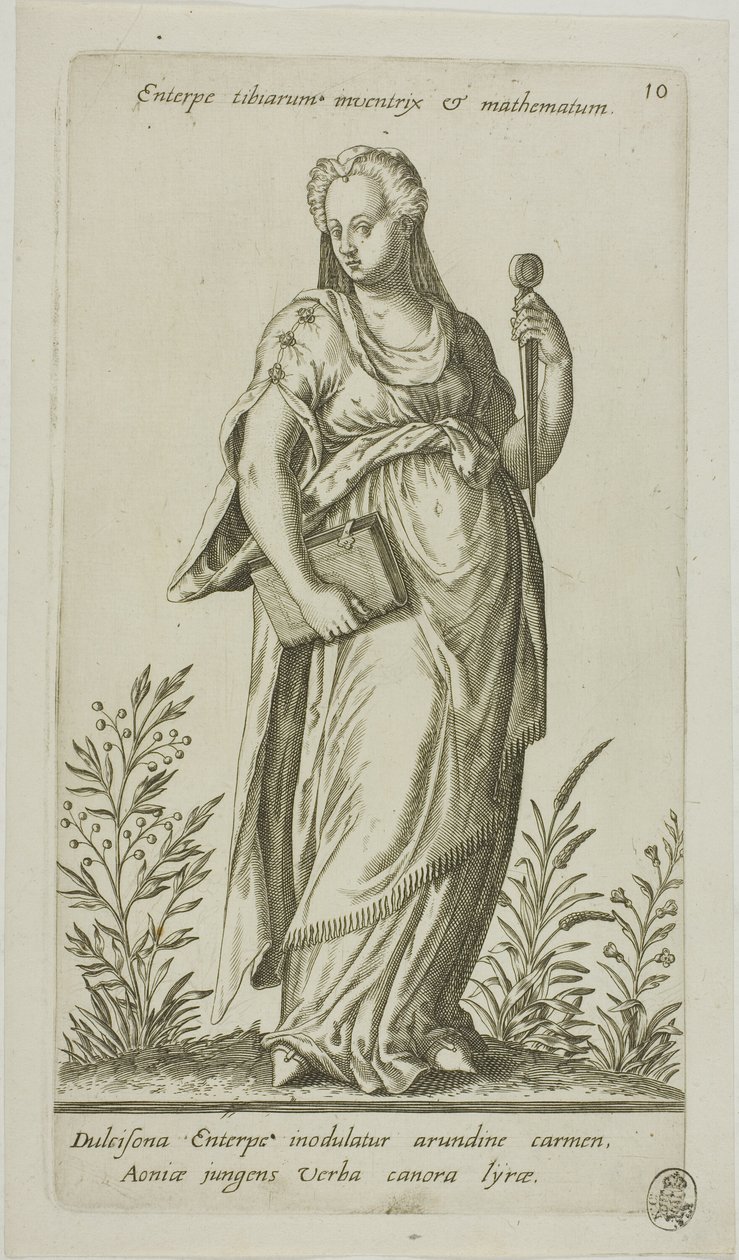 Enterpe, Musa de la Música, placa 10 de Parnassus Biceps de Johann Theodor de Bry