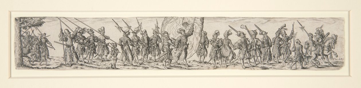 Soldados marchando con un portaestandarte de Johann Theodor de Bry