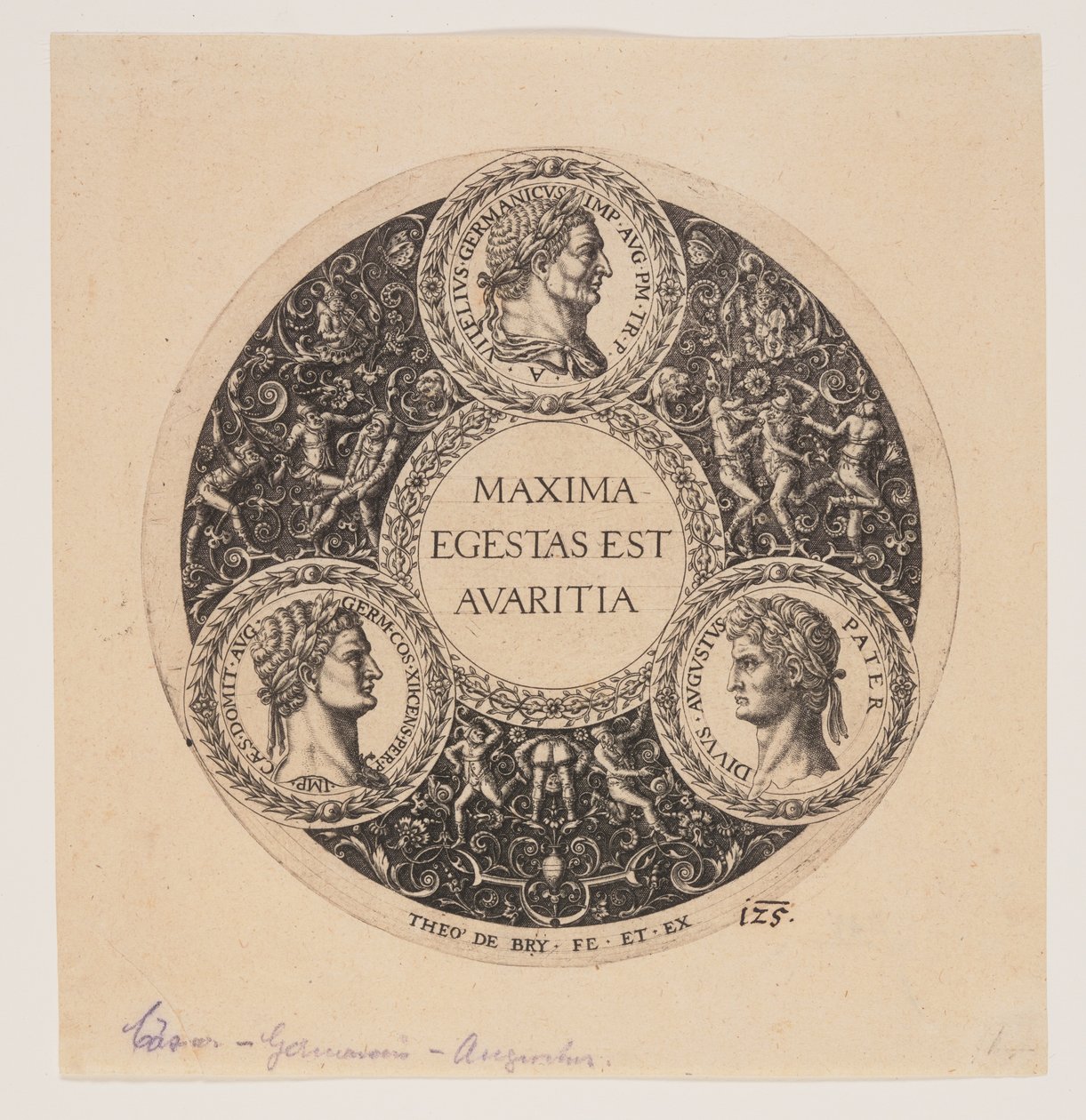 Maxima Egestas Est Avaritia, Diseño para un plato con pie de Johann Theodor de Bry