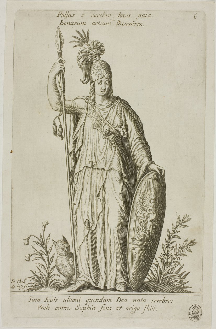 Palas Atenea, placa 6 del Parnaso Bíceps de Johann Theodor de Bry