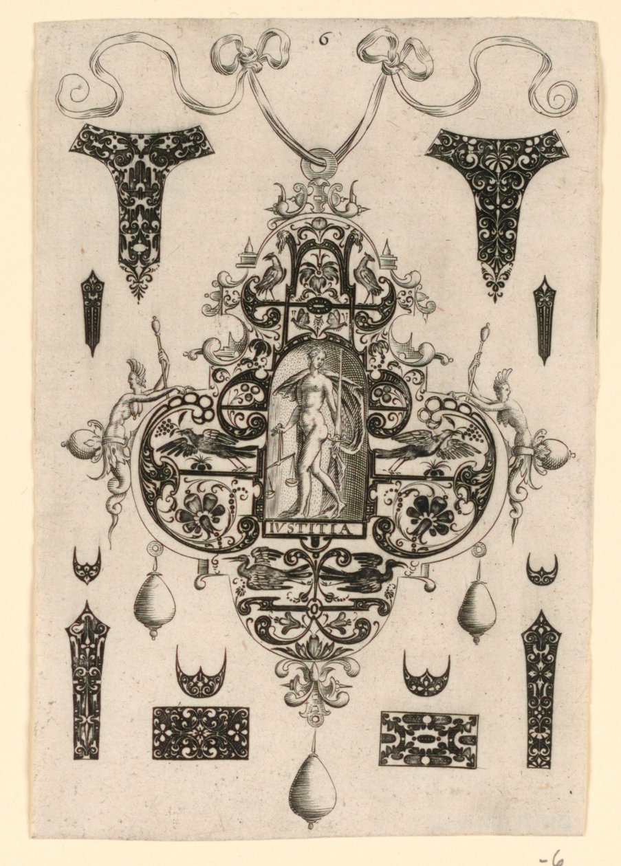 Placa 6, de una serie de ocho diseños colgantes con las virtudes cardinales de Johann Theodor de Bry