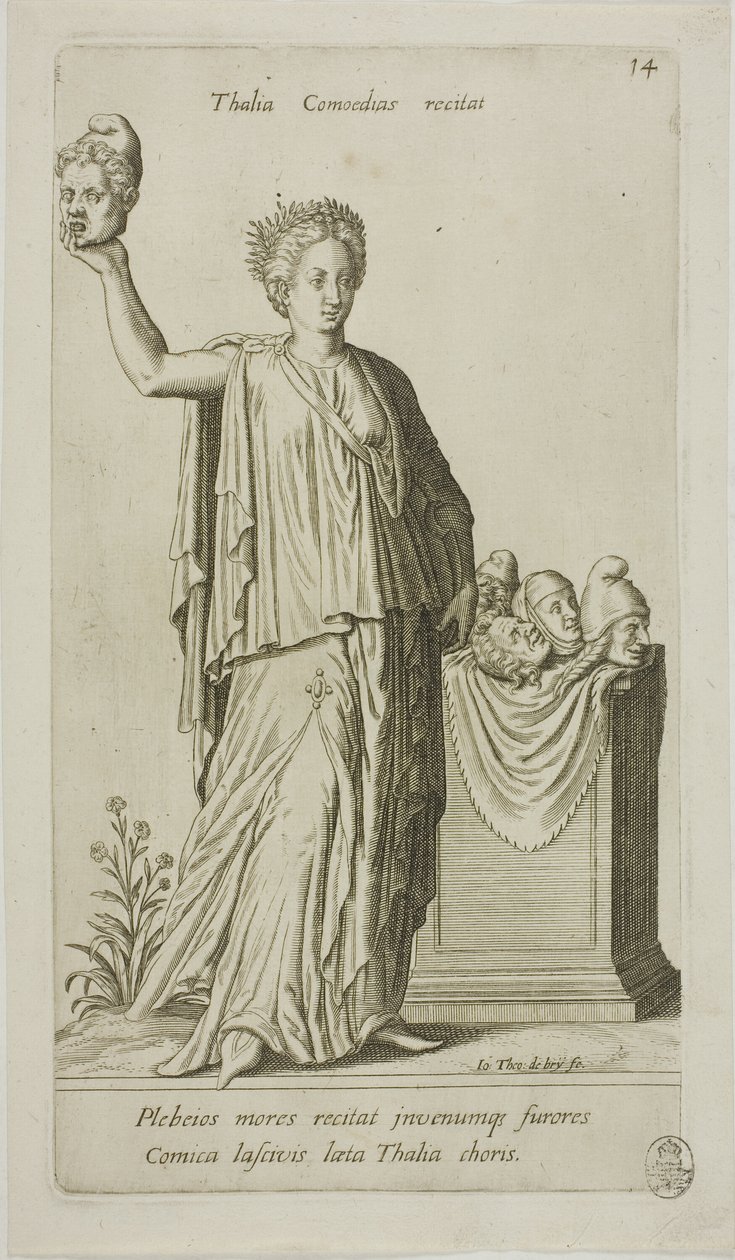 Thalia, Musa de la Comedia, lámina 14 de Parnassus Biceps de Johann Theodor de Bry