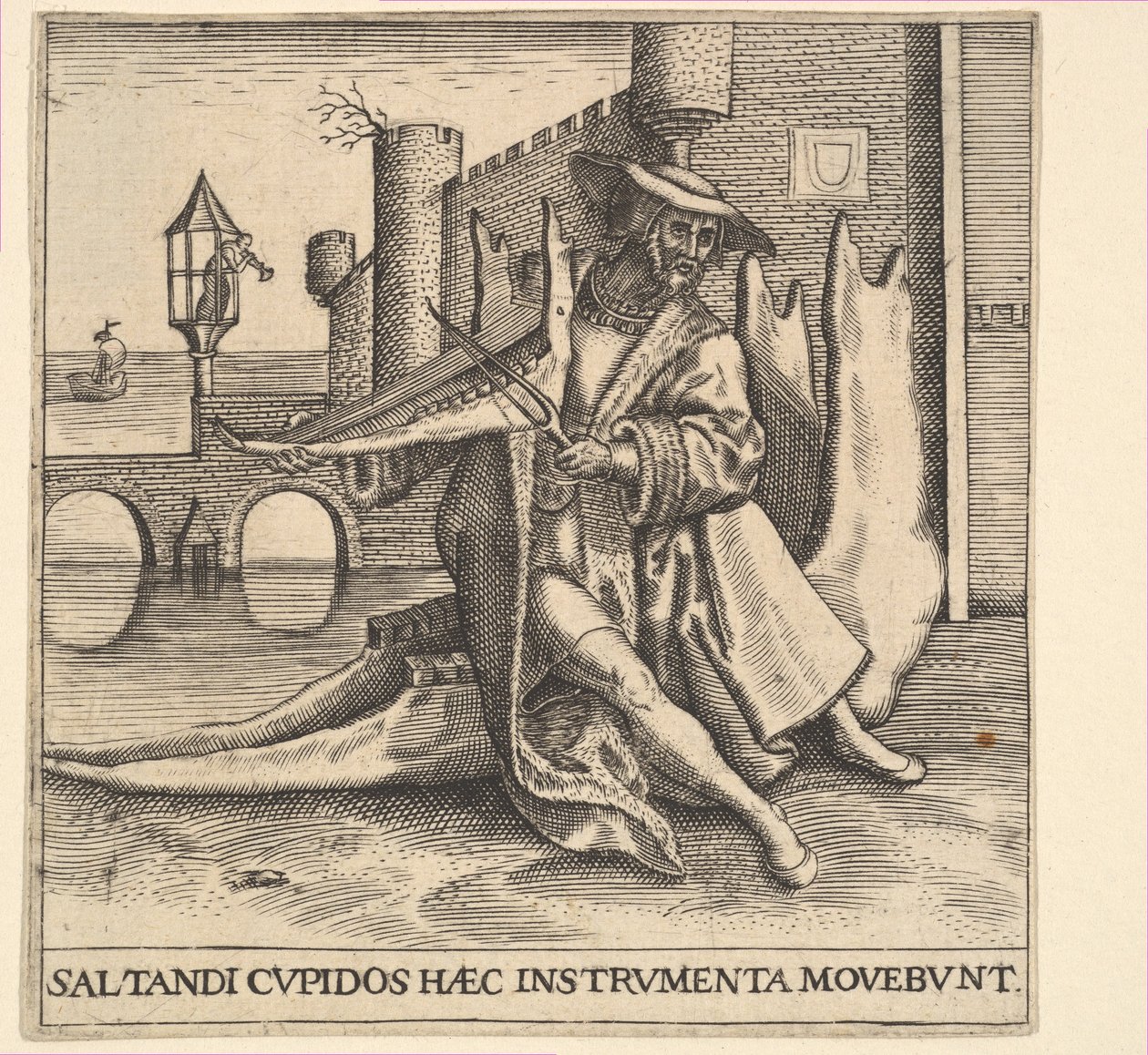 El hombre rico tocando el violín en una mandíbula de Johann Theodor de Bry