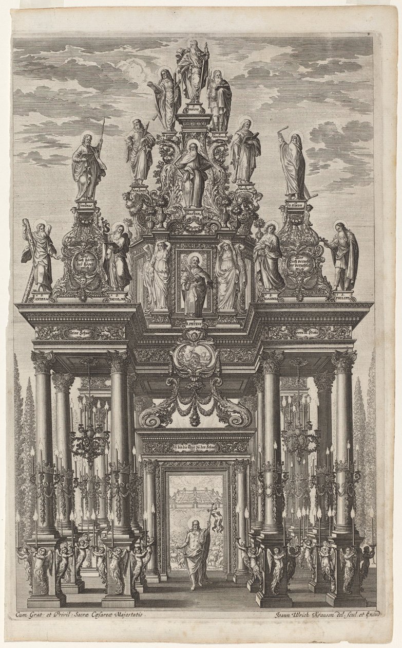Frontispicio con Arco Triunfal con Cristo y los Apóstoles de Johann Ulrich Kraus