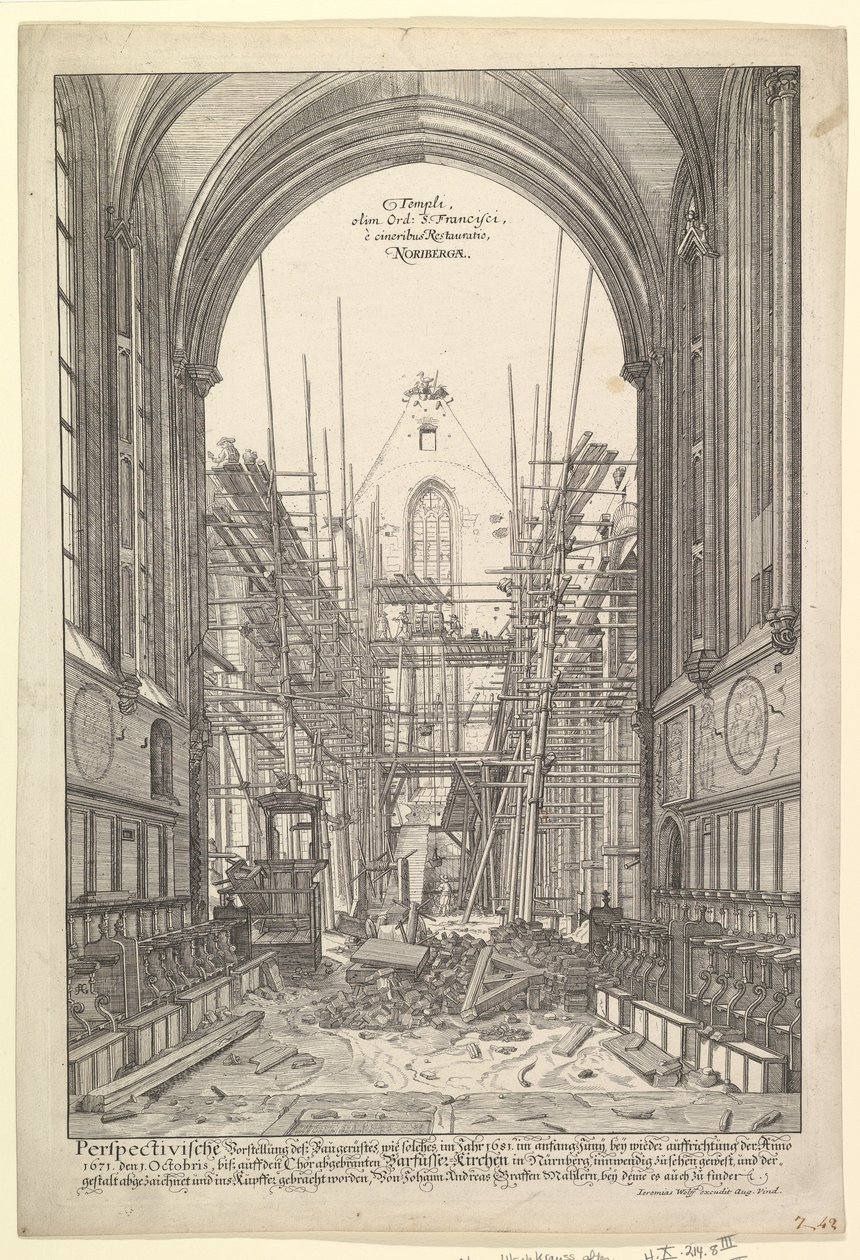 Vista de la Iglesia de los Franciscanos en Nuremberg en Reconstrucción, de la serie V....n.d. de Johann Ulrich Kraus
