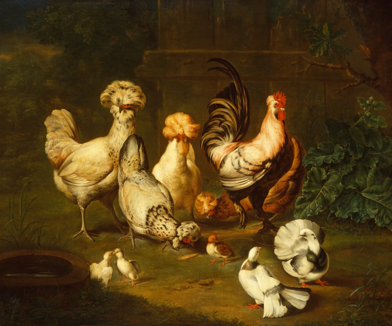 Aves de corral en un paisaje (aceite) de Johann Wenzel Peter