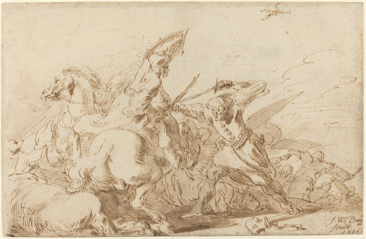 Una batalla entre caballería oriental y soldados de Johann Wilhelm Baur