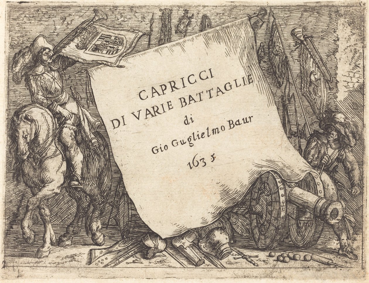Caprichos de varias batallas (Página de título) de Johann Wilhelm Baur