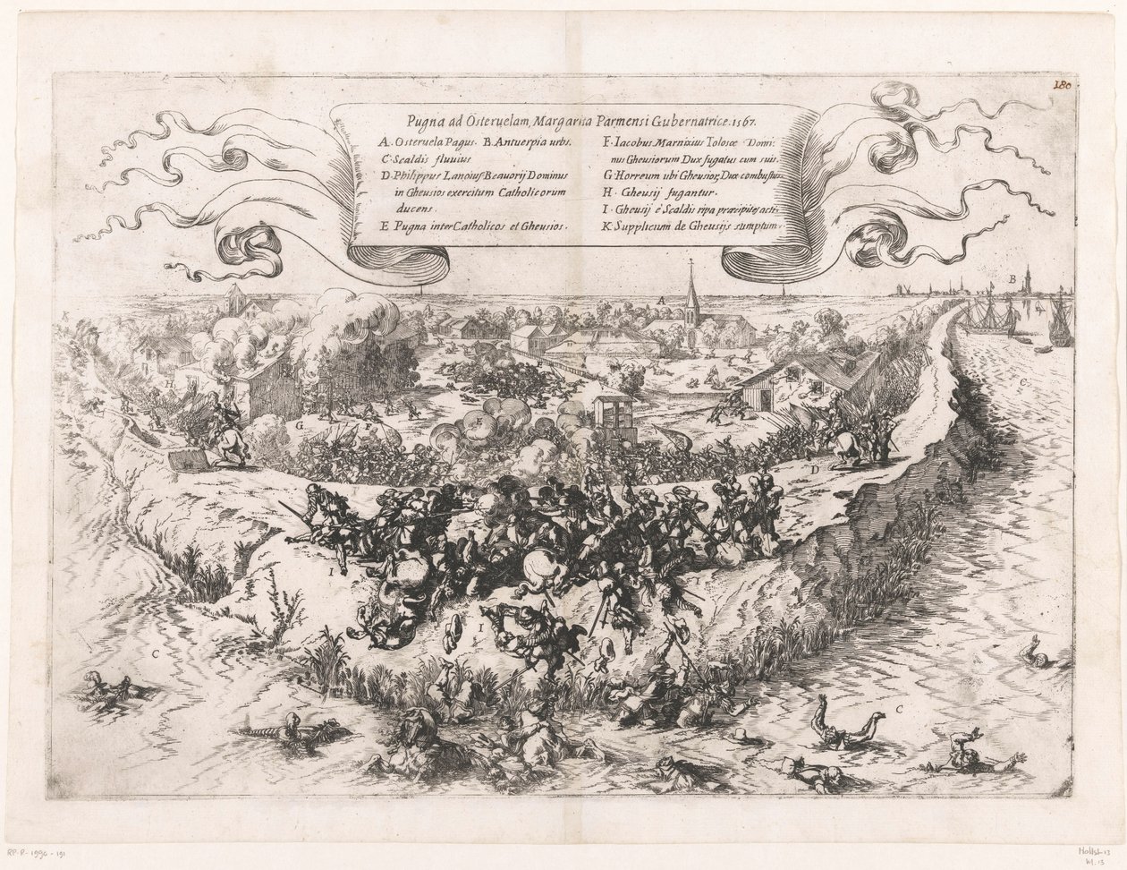 Batalla de Oosterweel, 1567 Pugna ad Osteruelam, Margarita Parmensi Gubernatrice. 1567 (título sobre el objeto) de Johann Wilhelm Baur