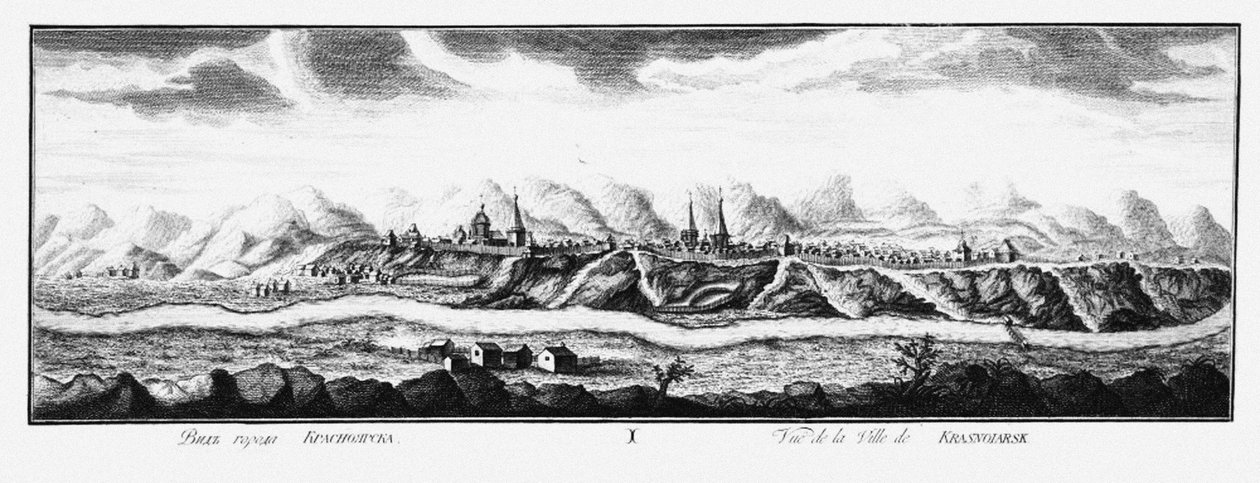 Vista de Krasnoyarsk, ca 1735 de Johann Wilhelm Lürsenius