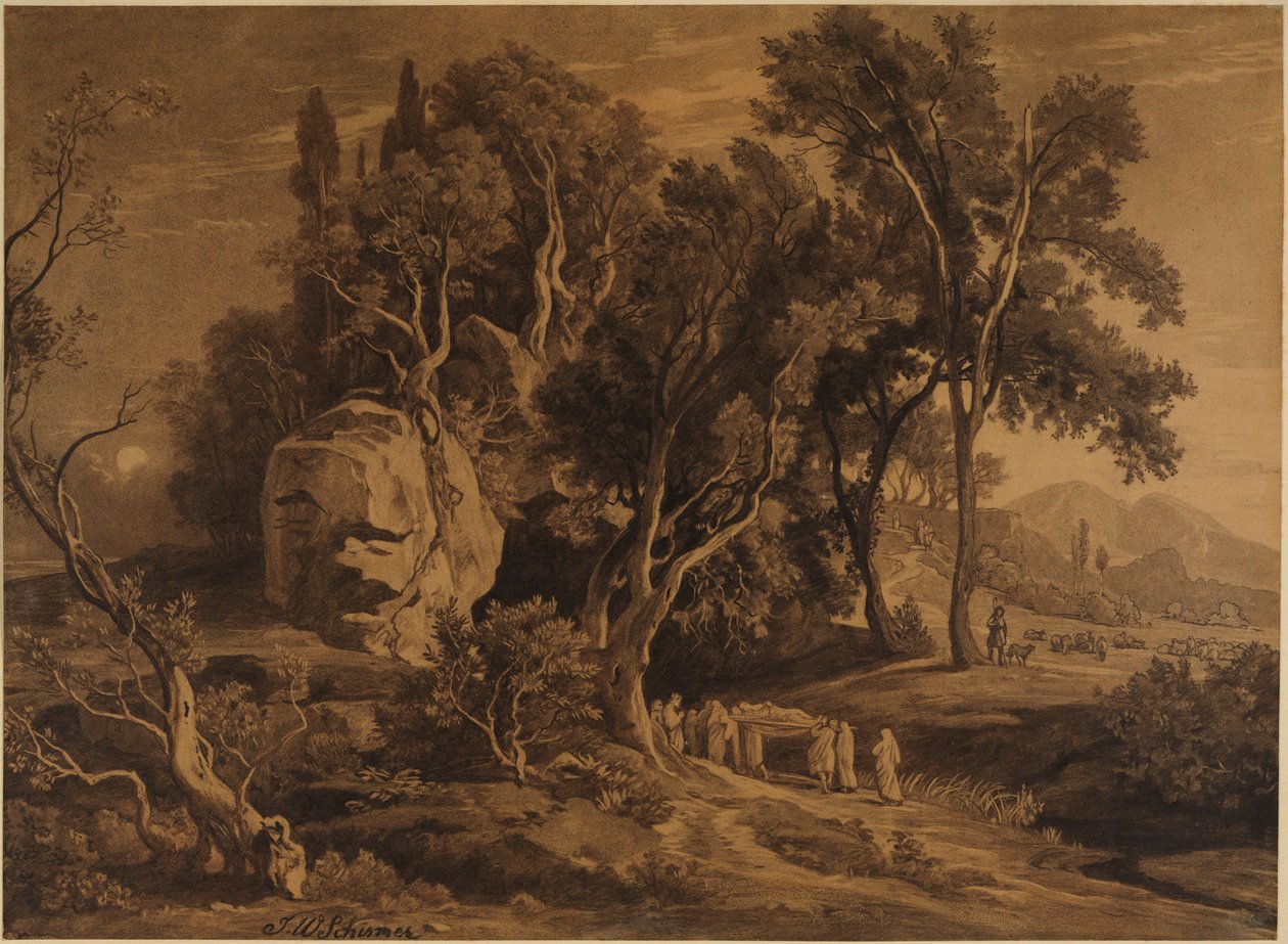 El entierro de Abraham en la cueva del bosque de Mamre (Génesis 25, 9) de Johann Wilhelm Schirmer