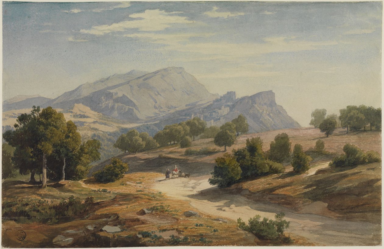 Vista desde el este de la Rocca Canterano, con las Mamellen al fondo de Johann Wilhelm Schirmer