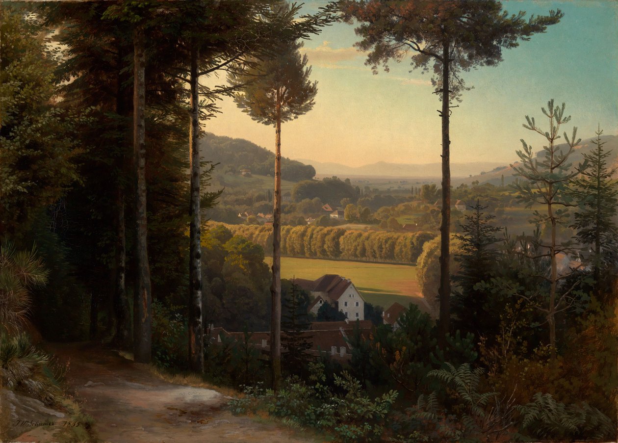 El valle del Oos con vista a la llanura del Rin y los Vosgos, tarde de Johann Wilhelm Schirmer