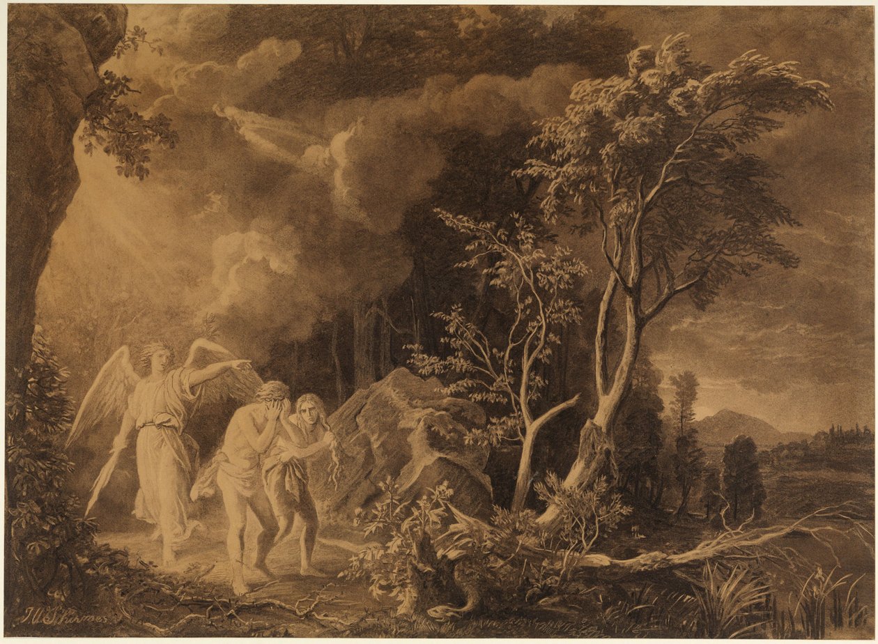 La expulsión del paraíso (Génesis 3, 23-24) de Johann Wilhelm Schirmer