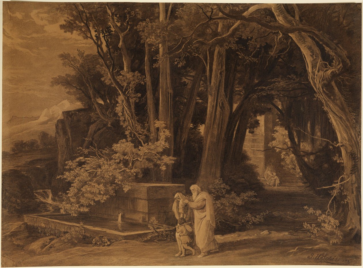 La expulsión de Agar con Ismael (Génesis 21, 14) de Johann Wilhelm Schirmer