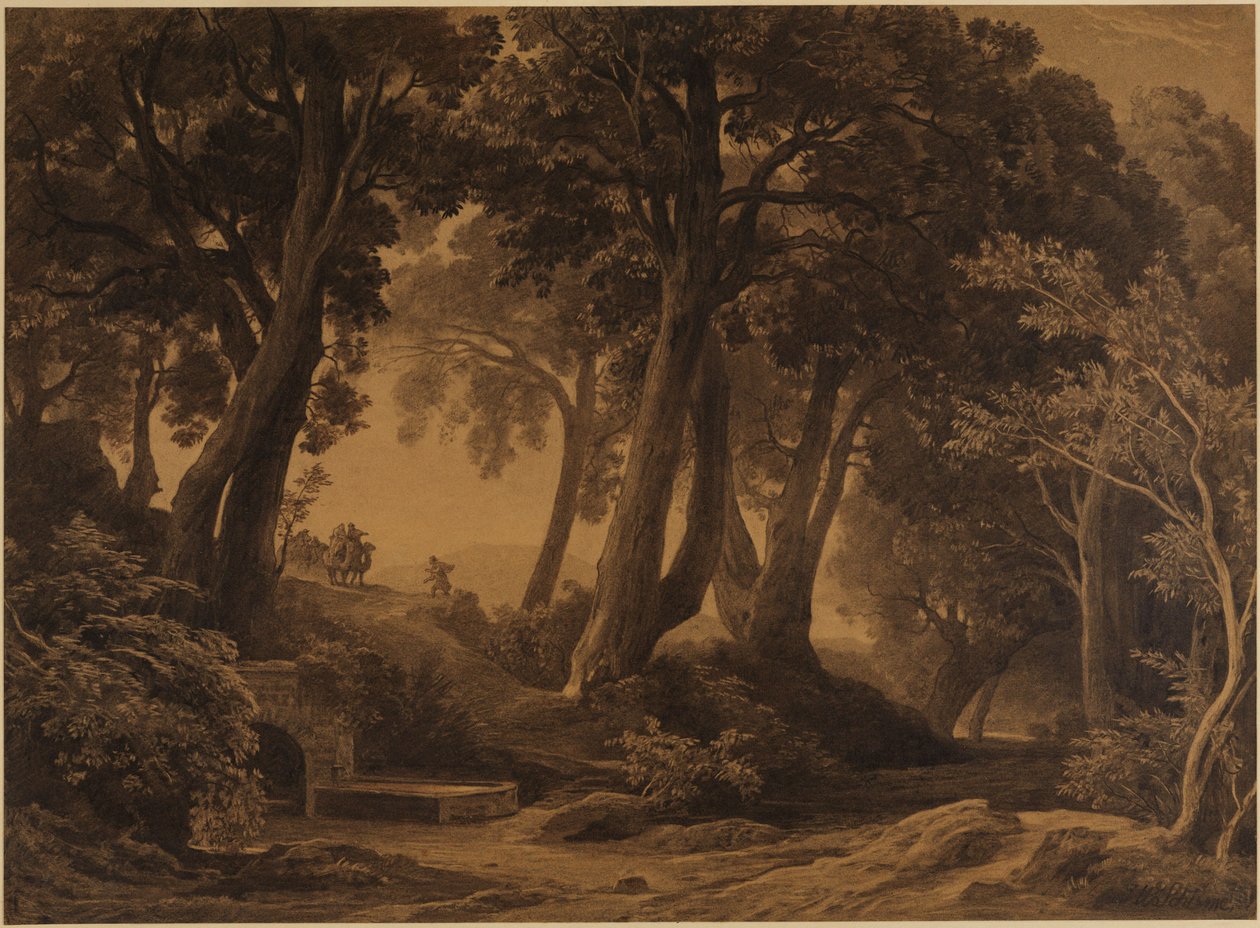 El encuentro de Isaac y Rebeca (Génesis 24, 62-63) de Johann Wilhelm Schirmer