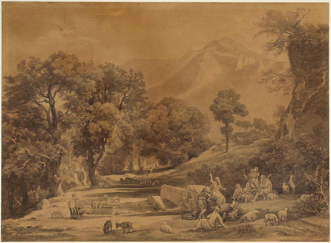 El primer sermón en la tribu de Set ante pastores en las montañas (Génesis 4, 26) de Johann Wilhelm Schirmer