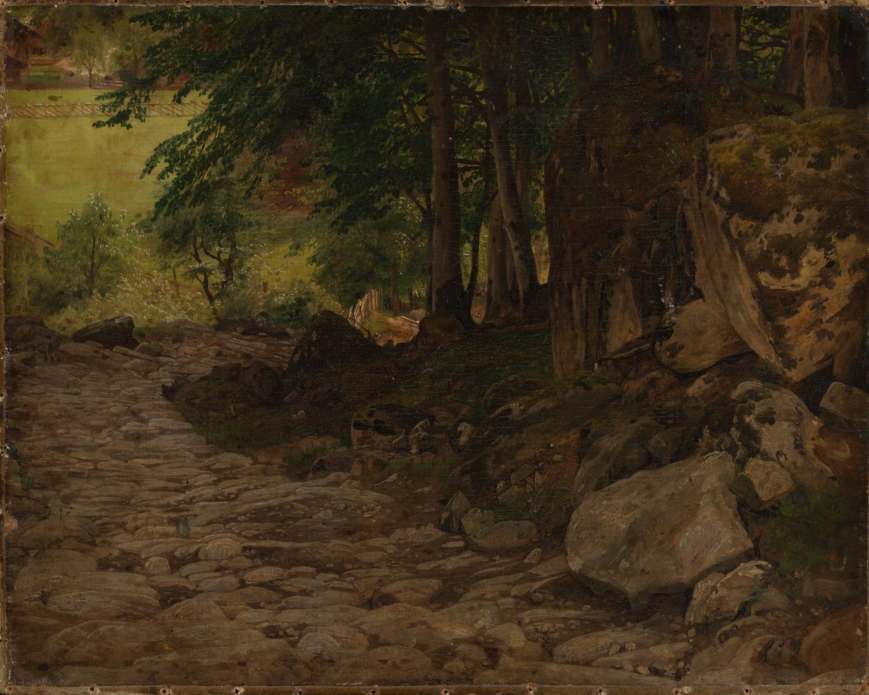 Sendero rocoso en Suiza de Johann Wilhelm Schirmer